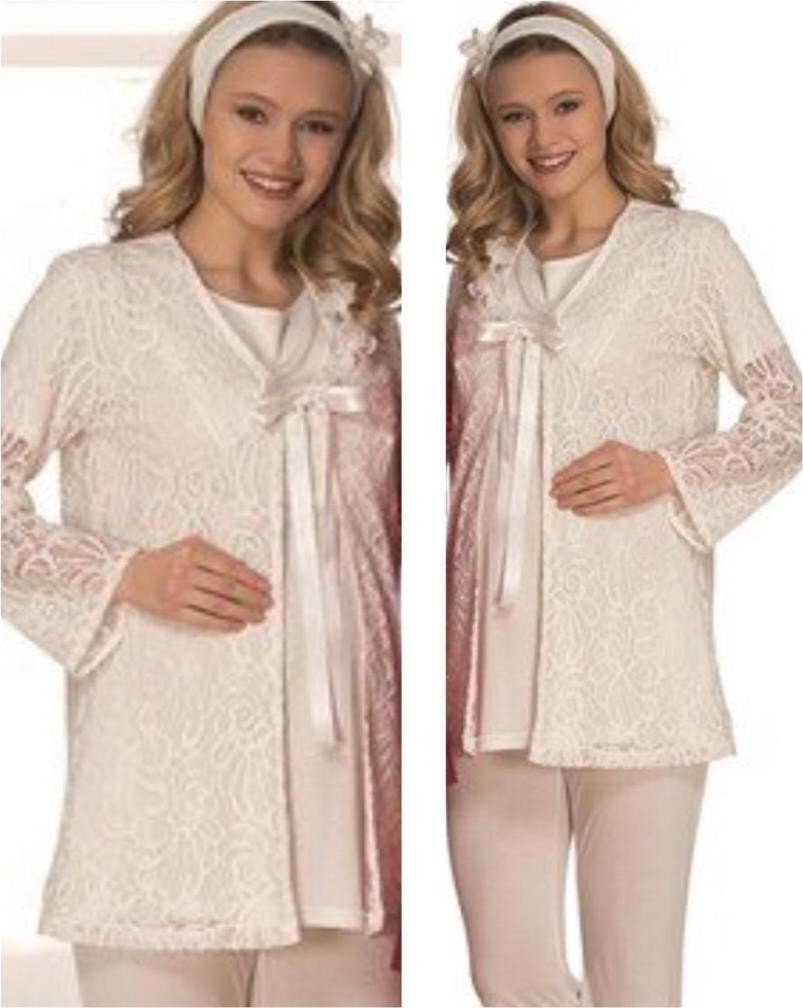 Mecit 1806 Hamile Lohusa Dantel Sabahlıklı Pijama Sabahlık Takım