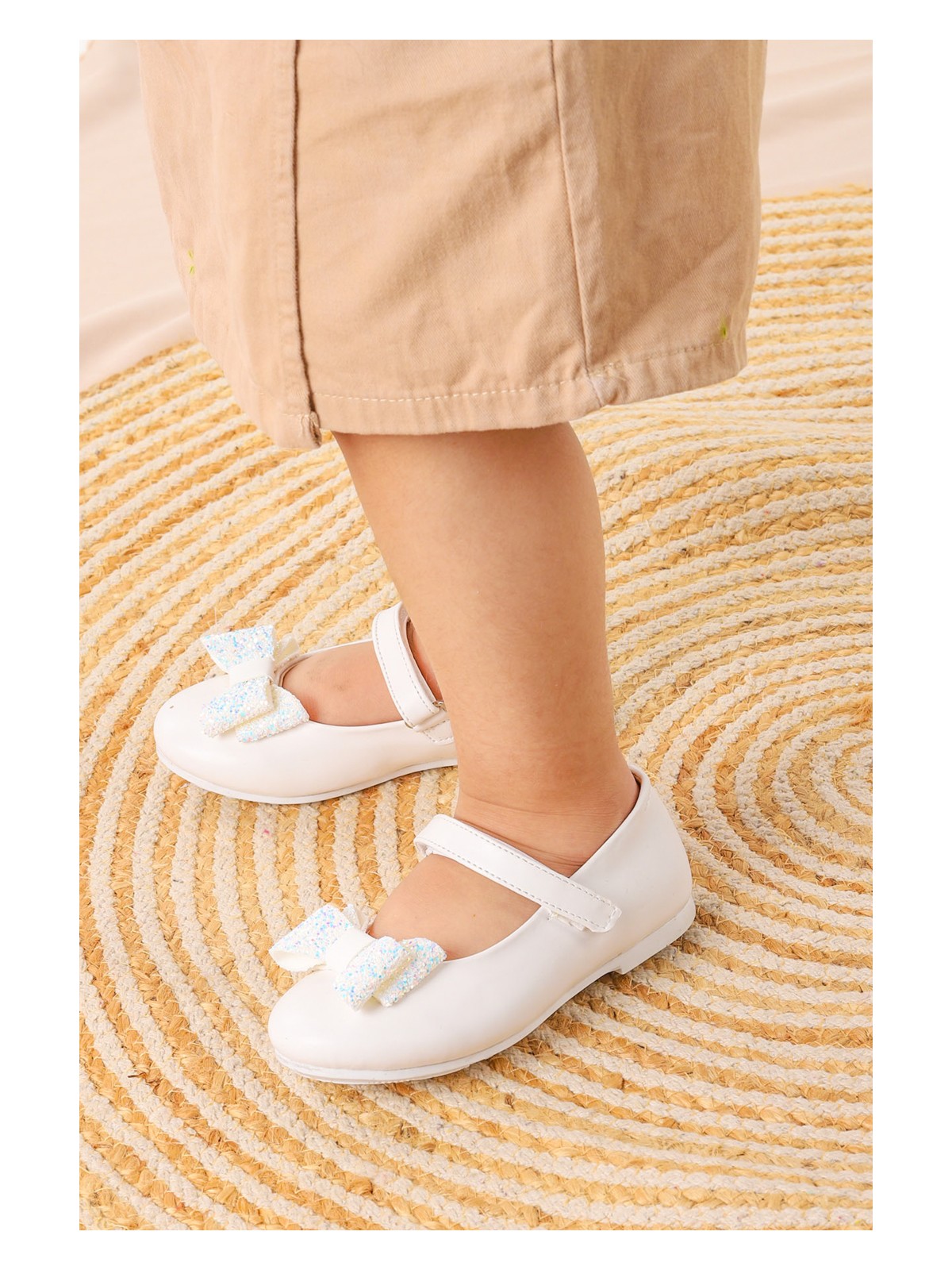 Kiko Kids Cırtlı Fiyonklu Kız Çocuk Babet Ayakkabı Ege 200 Cilt Pudra - Görsel 3