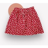 Andes Butik Kırmızı Çiçek Desenli Beli Lastikli Kız Çocuk Şort Etek 5-8 Yaş Şrtand