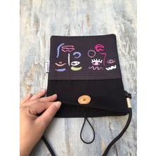 Atölye Smyrna Kitap Kılıfı , Kitap Çantası , Book Bag , Tablet Bag , Book Sleeve , Ebook Bag  (Soyut Yüzler, Askılı)