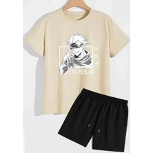 KİDS FACE Özel Tasarım Anime Baskılı  Pamuk Ter Tutmayan Erkek Çocuk T-Shırt Şort Takımı