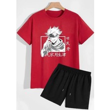 KİDS FACE Özel Tasarım Anime Baskılı  Pamuk Ter Tutmayan Erkek Çocuk T-Shırt Şort Takımı