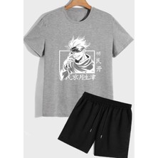 KİDS FACE Özel Tasarım Anime Baskılı  Pamuk Ter Tutmayan Erkek Çocuk T-Shırt Şort Takımı
