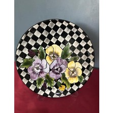 Limoncello Çini Atölyesi Dekoratif Mackenzie Formda Menekşe Desenli El Yapımı Çini Ayaklı Sunumluk 30 cm Çapında