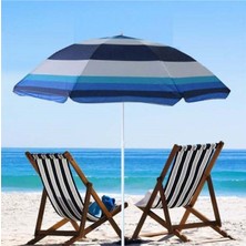 Express Reyon 180 cm Plaj Şemsiyesi Deniz Bahçe Balkon Piknik Kamp Güneş Şemsiyesi Katlanır Mavi Beyaz
