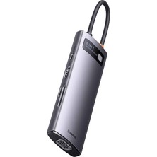 Baseus Metal Gleam Serisi 8'i 1 Arada Hub, Usb-C - 3x USB 3.0 + HDMI + Usb-C Pd + Microsd/sd + VGA