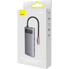 Baseus Metal Gleam Serisi 6'sı 1 Arada Hub, Usb-C - 3x USB 3.0 + Usb-C Pd + Microsd/sd