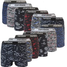 12 Adet Likralı Erkek Boxer Karışık Desenli Pamuklu