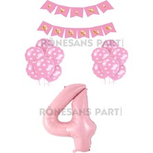 Rönesans Parti Iyiki Doğdun Yazılı Pembe Renk Puanlı Balon ve Rakam Seti Yaş 4