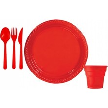 Kidspartim Kırmızı Plastik Sofra Seti 25 Kişilik