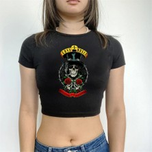 Touz Moda Rock Serisi Guns N' Roses Logo Baskılı Siyah Crop