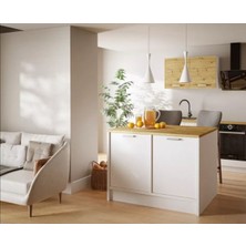 T Designo Bihter Mutfak Adası Alt Modül 120 cm Beyaz Tezgah Dahil