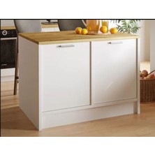 T Designo Bihter Mutfak Adası Alt Modül 120 cm Beyaz Tezgah Dahil