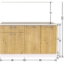T Designo Ipek Alt Mutfak DOLABI140 cm – Safir Meşe – Tezgah Dahil Değil