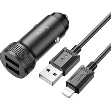 Hoco Z49 Çift USB Girişli Araç Şarj Başlık + USB To iPhone Lightning Kablo ALL-36338