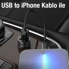 Hoco Z49 Çift USB Girişli Araç Şarj Başlık + USB To iPhone Lightning Kablo ALL-36338