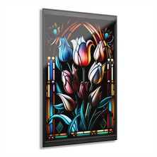 Leylaser  Renkli Lale Cam Tablo Duvar Dekoru