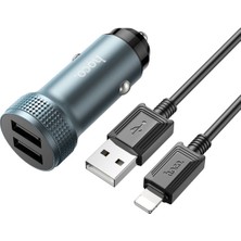 Hoco Z49 Çift USB Girişli Araç Şarj Başlık + USB To iPhone Lightning Kablo ALL-36338