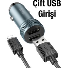 Hoco Z49 Çift USB Girişli Araç Şarj Başlık + USB To iPhone Lightning Kablo ALL-36338