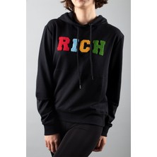 Rıch Siyah 2 Iplik Kapüşonlu Sweatshirt