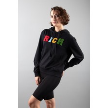 Rıch Siyah 2 Iplik Kapüşonlu Sweatshirt