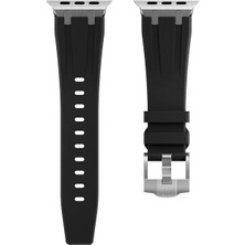 AktarMobile Apple Watch 6 Se 5 4 3 2 1 - 44 / 42 mm Uyumlu Metal Aksamlı Silikon Kordon Luxury Premium Kayış