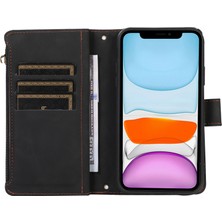 Xstep Case Xstepcase Apple iPhone 11 Için Fermuarlı Cep Deri Cüzdan Telefon Kılıfı 9 Kart Yuvaları Eşkenar Dörtgen Basılmış Stant Kabuğu (Yurt Dışından)