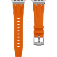 AktarMobile Apple Watch 7 8 - 45 mm Uyumlu Metal Aksamlı Silikon Kordon Luxury Premium Kayış Paslanmaz Çelik