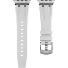 AktarMobile Apple Watch Ultra 49 mm Uyumlu Metal Aksamlı Silikon Kordon Luxury Premium Kayış Paslanmaz Çelik