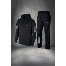 Poseidon Storm Erkek Siyah Supra Penye Fermuarlı Kapüşonlu Koşu Için Eşofman Takımı S 3xl
