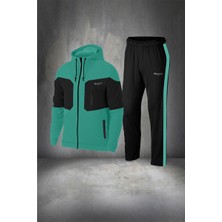 Poseidon Storm Erkek Su Yeşili Supra Penye Cepli Rahat Iki Parça Eşofman Takımı Seti S 3xl