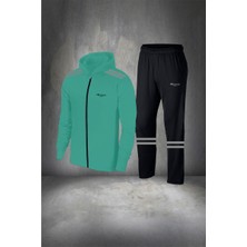 Poseidon Storm Erkek Su Yeşili Supra Penye Rahat Fermuarlı Kapüşonlu Eşofman Alt Üst Set S 3xl