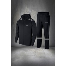 Poseidon Storm Erkek Siyah Supra Penye Fermuarlı Cepli Rahat Spor Eşofman Takımı S 3xl