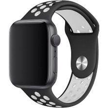 Bubitechh Apple Watch Uyumlu Delikli Spor Nike Kordon Siyah Beyaz 38M