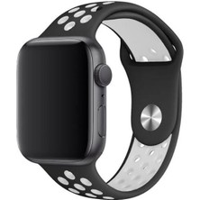 Bubitechh Apple Watch Uyumlu Delikli Nike Spor Kordon Siyah-Beyaz/bayan-Erkek 42-44-45-49MM