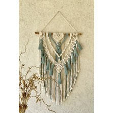 Floral Macrame Design  Nil Yeşili Püsküllü El Yapımı Makrome Duvar Dekoru