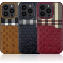 Santa Barbara Polo & Racquet Club Apple iPhone 14 Pro Plaıd Serisi Kumaş Işlemeli Deri Kartlıklı Kılıf-Derin Mor
