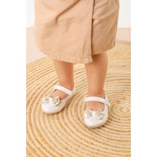 Kiko Kids Silvery Cilt Cırtlı Kum Sim Fiyonklu Kız Çocuk Babet Ayakkabı