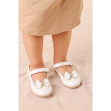 Kiko Kids Taşlı Cırtlı Kız Çocuk Fiyonklu Babet Ayakkabı Ege 204 Cilt Sedef