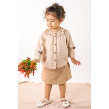 Kiko Kids Taşlı Cırtlı Kız Çocuk Fiyonklu Babet Ayakkabı Ege 204 Cilt Sedef
