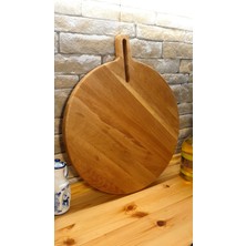 F&S WoodArt Meşe Ağacı Ahşap Saplı Kesme Sunum Et Ekmek Doğrama Tahtası 30 cm Çap