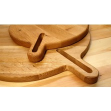 F&S WoodArt Meşe Ağacı Ahşap Saplı Kesme Sunum Et Ekmek Doğrama Tahtası 30 cm Çap