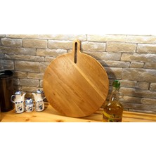 F&S WoodArt Meşe Ağacı Ahşap Saplı Kesme Sunum Et Ekmek Doğrama Tahtası 40 cm Çap