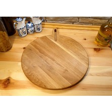 F&S WoodArt Meşe Ağacı Ahşap Saplı Kesme Sunum Et Ekmek Doğrama Tahtası 40 cm Çap