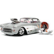 Jada Toys 1956 Chevrolet Corvette Araç ve Bugs Bunny Figür, Serbest Teker, Açılabilir Kapılar, Kauçuk Lastik