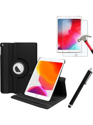 Smody iPad 9.nesil 8.nesil 7.nesil 10.2 Inç 360 Dönerli Standlı Kapaklı Kılıf + Temperli Cam + Kalem