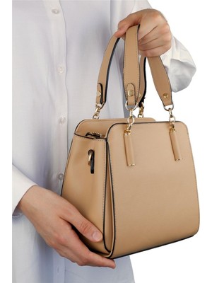 Bagacar 828 Camel Suni Deri Bayan Çapraz El ve Omuz Çantası