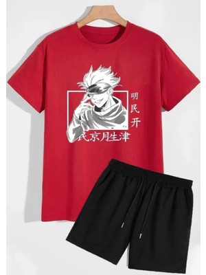 KİDS FACE Özel Tasarım Anime Baskılı  Pamuk Ter Tutmayan Erkek Çocuk T-Shırt Şort Takımı