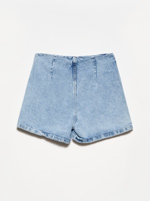 Dilvin 70892 Büyük Çıt Çıtlı Denim Şort Etek-Mavi