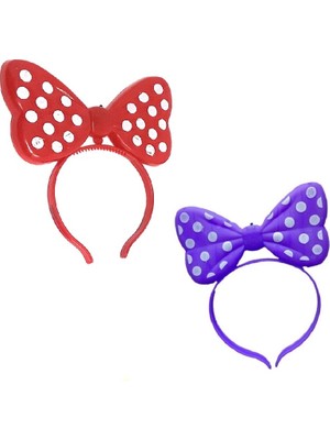 Kuzey Oyuncak Kırmızı Minnie Mouse Işıklı Taç Mor Minnie Mouse Işıklı Taç  2 Adet Headband LED Light Parti Işığı